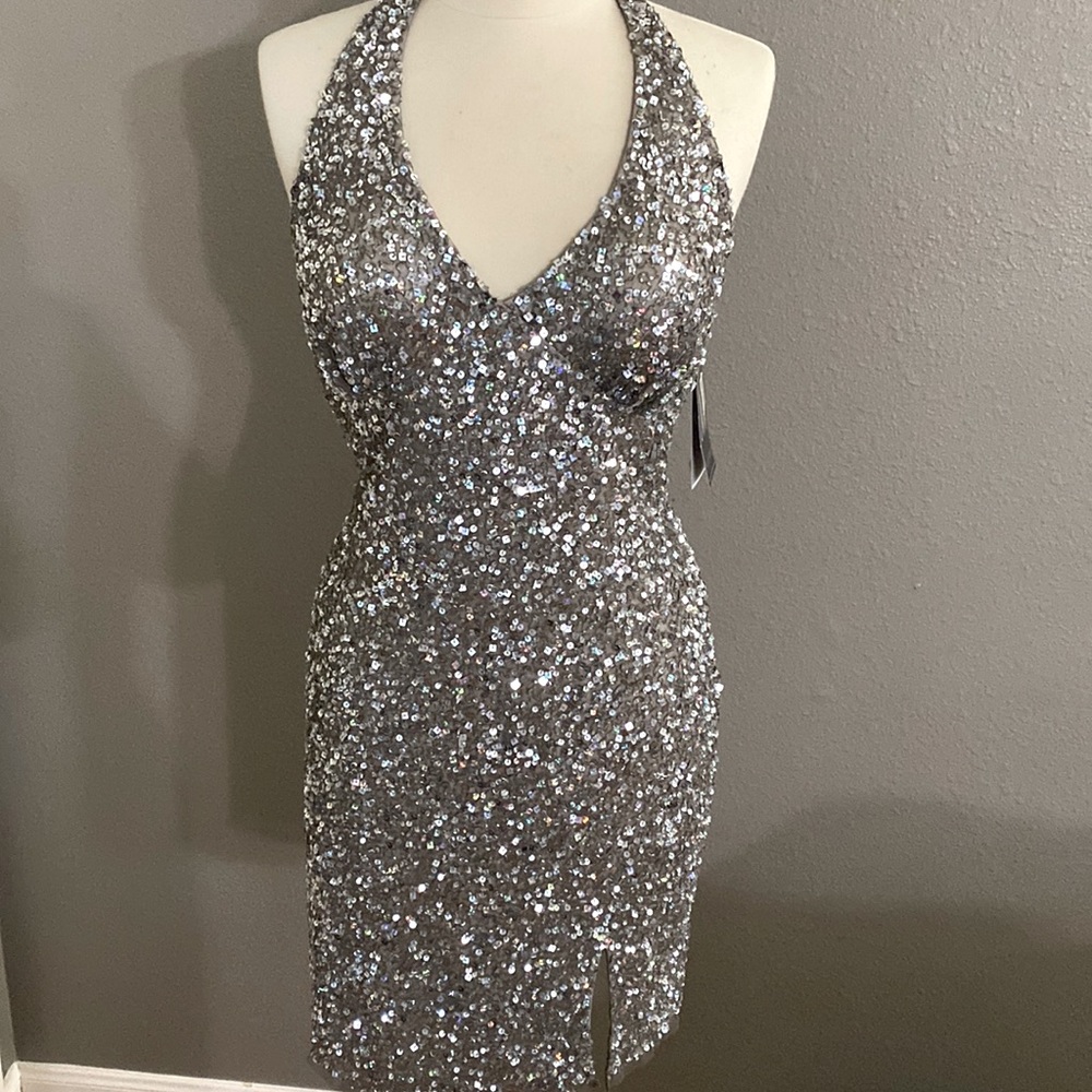 Macy’s Nightway silver sequined formal